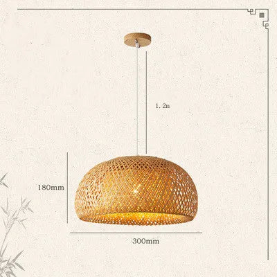 Brown bamboo woven chandelier pendant light 180x300mm for restaurant or tea room