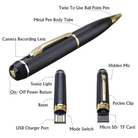 USB conference recorder pen in gold or grey, 53g, pen-style digital voice recorder without memory card