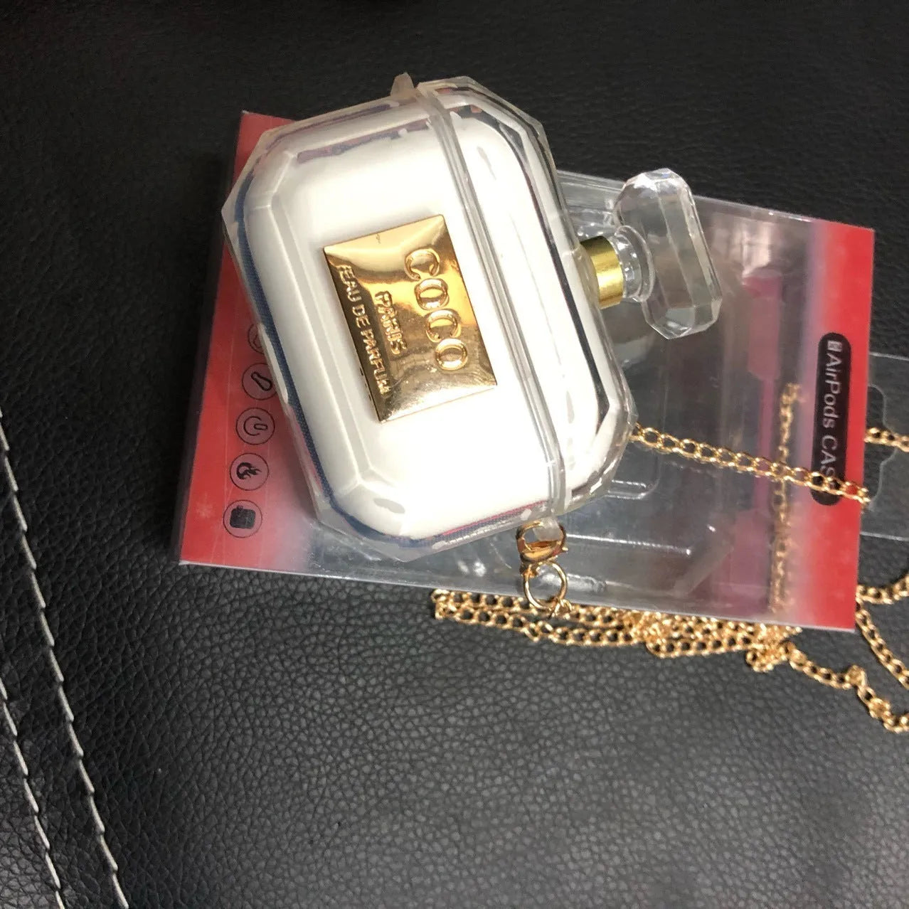 White silicone perfume bottle design case for Apple AirPods Pro and AirPods 2/3 charging box.