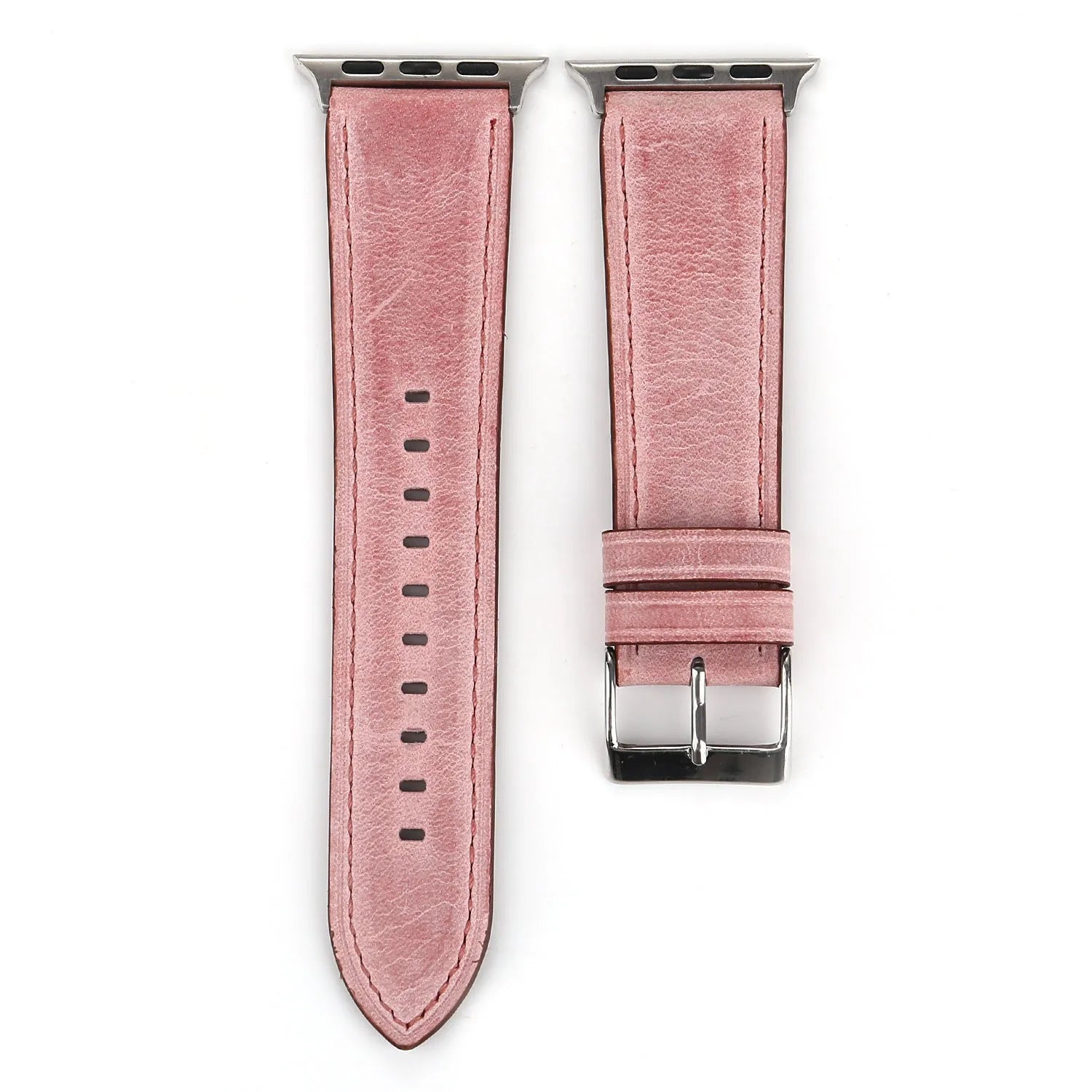 Coloured leather watch strap with a folding buckle on a watch case.