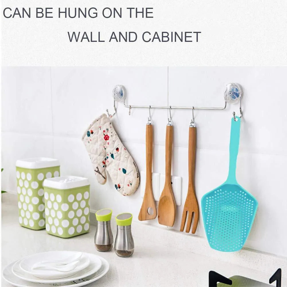 Nylon kitchen scoop colander strainer in assorted colours for draining fried food or soup