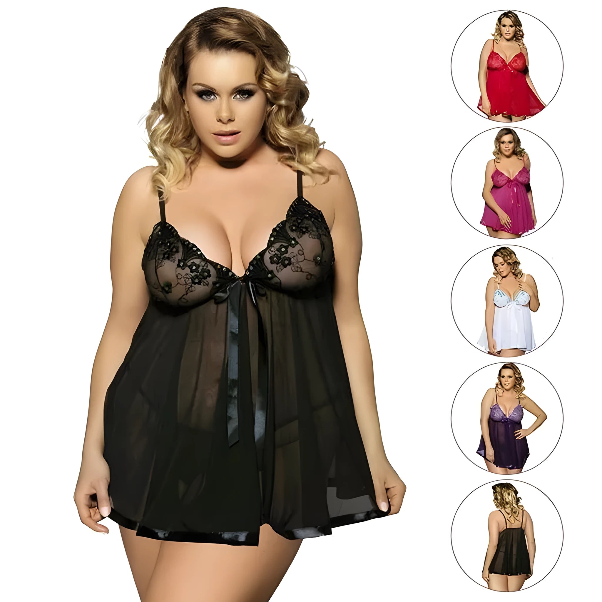 Purple mesh and lace plus size sleepdress for women with seamless construction