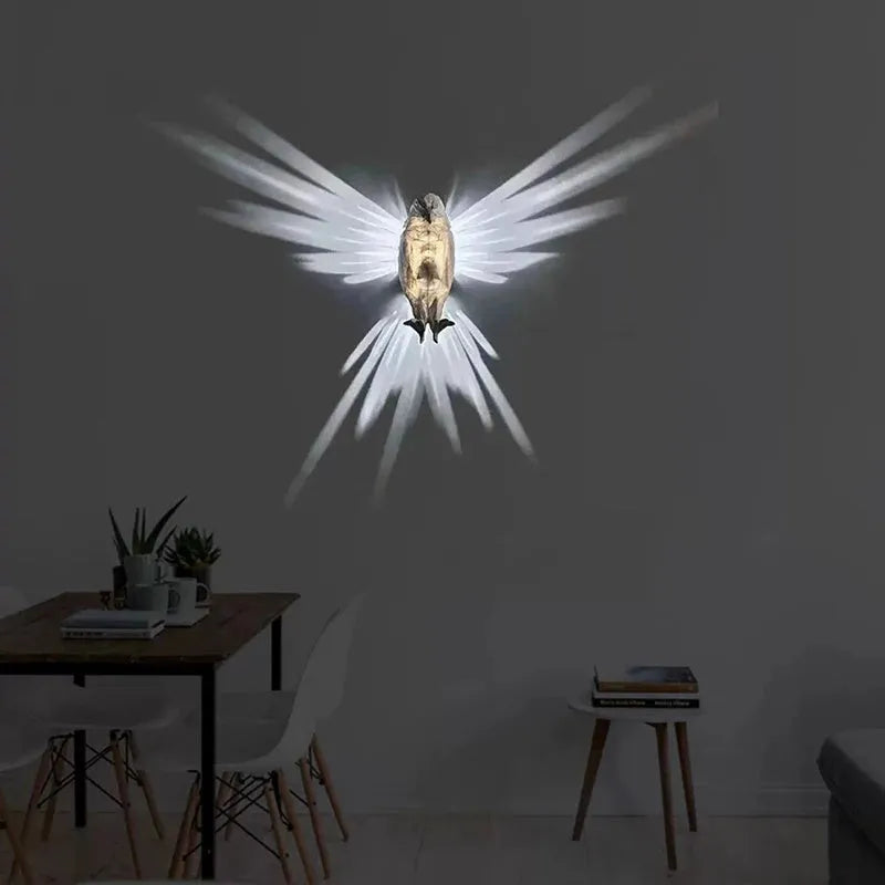 3D printed eagle-shaped resin wall lamp projecting a bird silhouette pattern on a wall