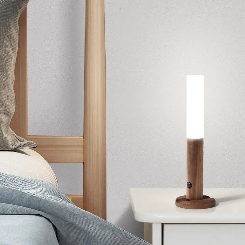 Smart sensor LED desk lamp in solid wood and organic glass, 182 x 63 x 25mm, warm white 2700K-3000K, Coffee or White