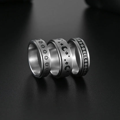 Dazzling titanium steel rings featuring celestial motifs like stars, moons, and more for a captivating and stylish accessory