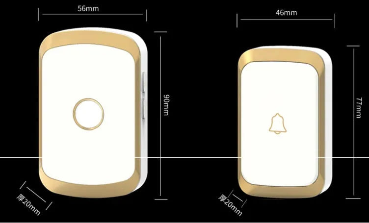 Wireless doorbell receiver and transmitter units in black, white, gold, or silver colour options.