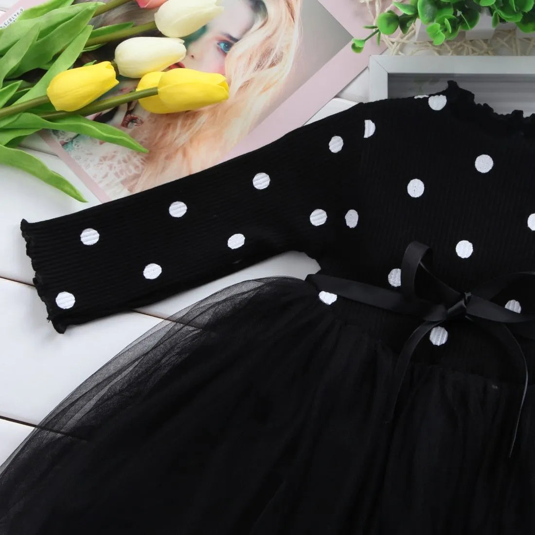 Baby girls long sleeve tutu lace dress in black, pink or white for christenings and birthday parties