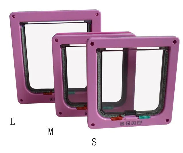 4 way lockable pet door in ABS plastic with anti-draught brush edge, for cats and small dogs, fits doors up to 50mm