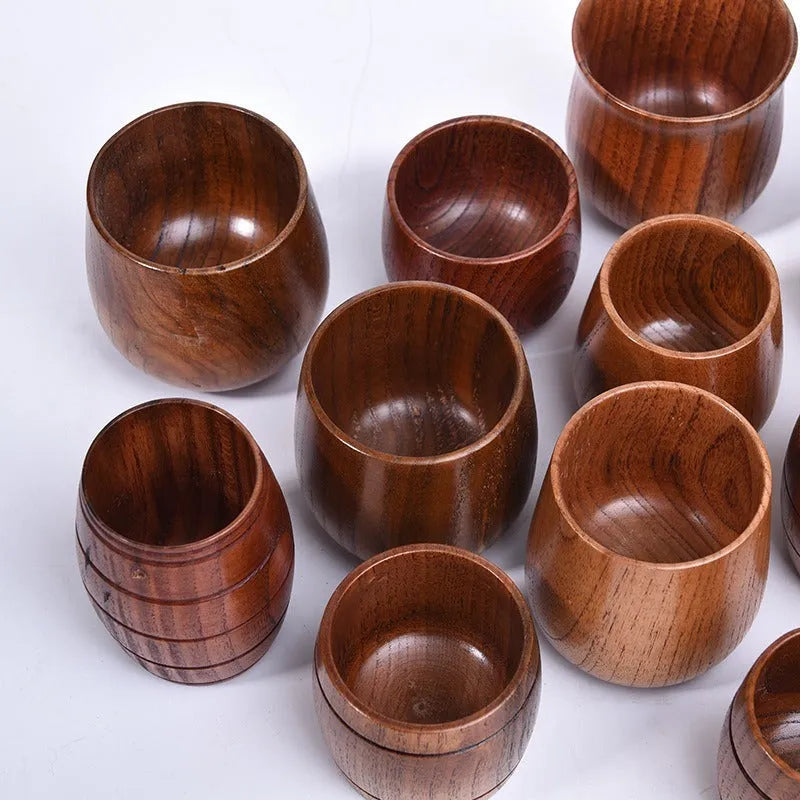 Wooden heat insulation tumbler wine cup vintage sour jujube big belly design round shape