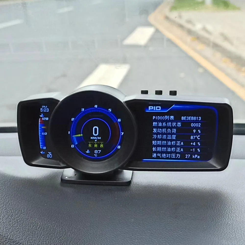A600 OBDII monitor driving computer with TFT screen showing vehicle diagnostics and navigation display