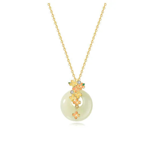 925 silver laurel safe buckle necklace with natural Hetian jade pendant and matching bracelet set