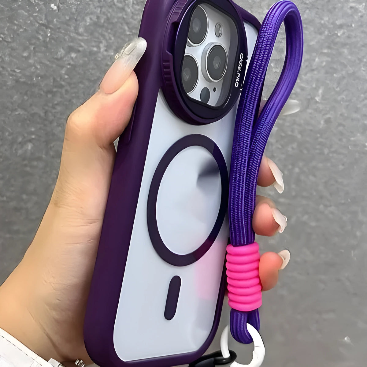 Acrylic anti-fall phone case with lens film bracket and hand rope for iPhone