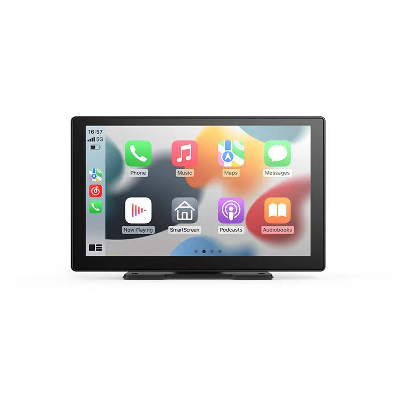 9-inch CarPlay driving recorder with dual lenses for front and rear recording mounted at centre console