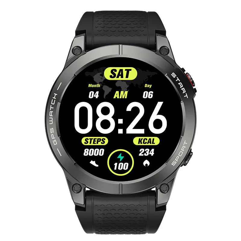 Black S53 outdoor GPS smart watch with zinc alloy frame and silicone band on a wrist.