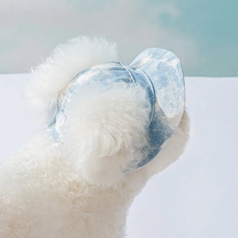 Pet hat with ear holes and adjustable chin strap for small and medium dogs tie-dye cotton polyester sun protection