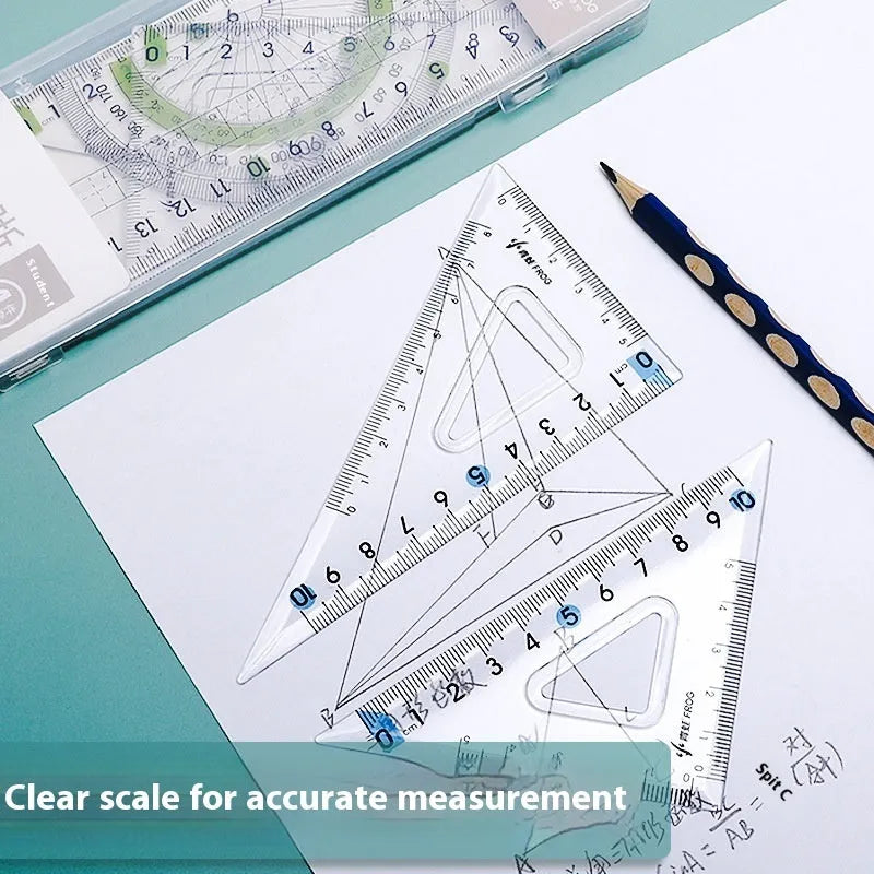 Youpai transparent acrylic ruler set with square and protractor for drawing and geometry