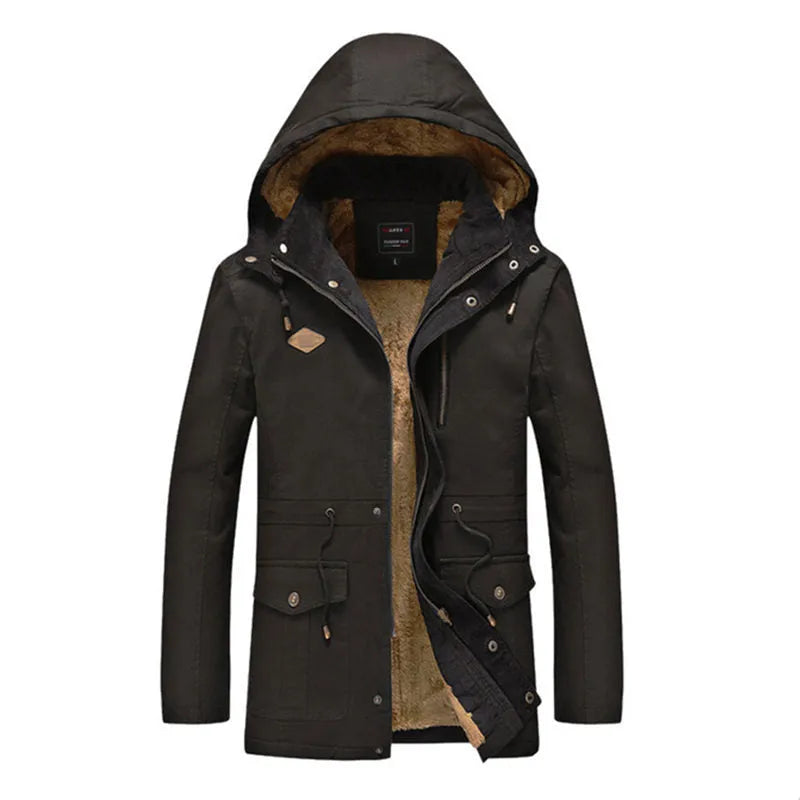 Fashion thick men cotton warm jacket with lapel collar in khaki, solid colour casual style