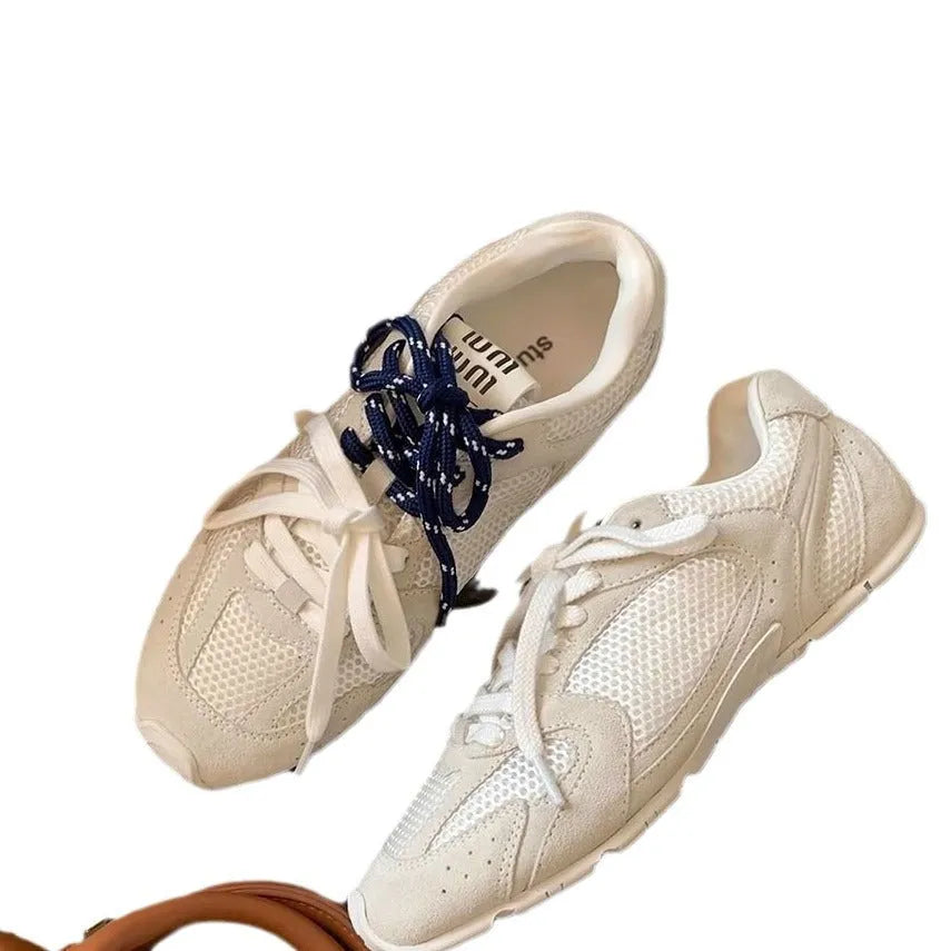 Women's retro German training casual shoes in khaki with flat heel, round toe, and front lace-up closure.