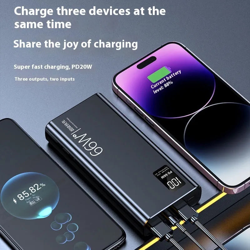 66W super fast charge power bank 50000mAh plastic shell black colour portable battery pack