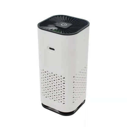 Compact, portable air purifier with dual-inlet design, negative ion generator, and efficient filtration for home and car use