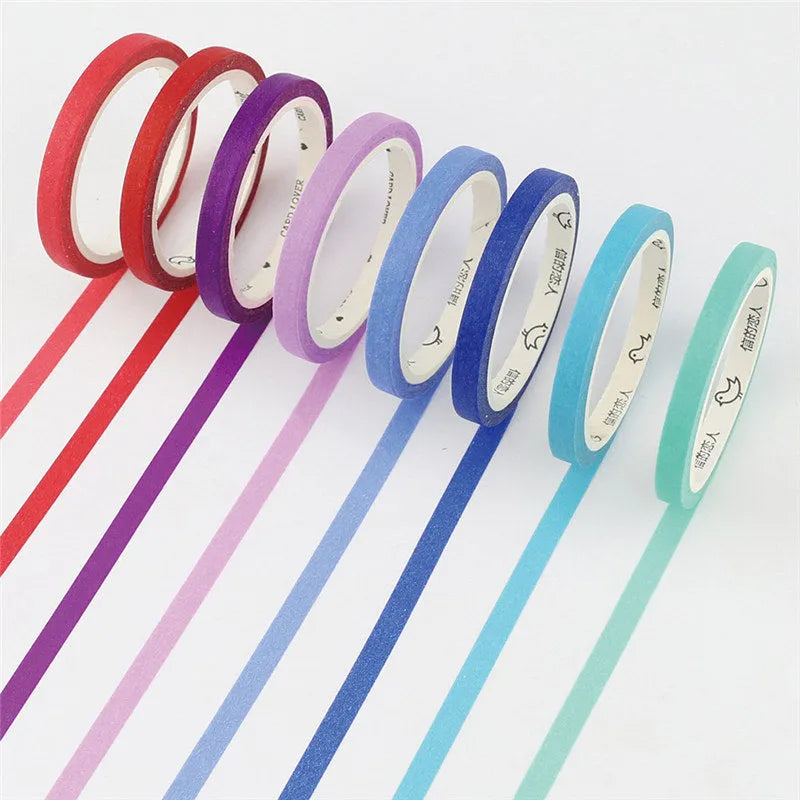 Solid colour paper tape roll showing crimson and deep purple options with 5mm width measurement