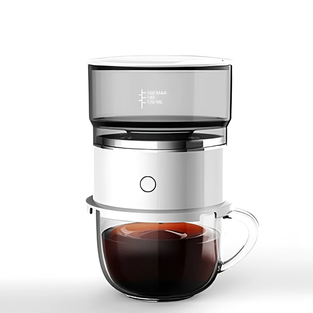 White ABS smart coffee maker with SUS304 filter and Tritan water tank, battery operated