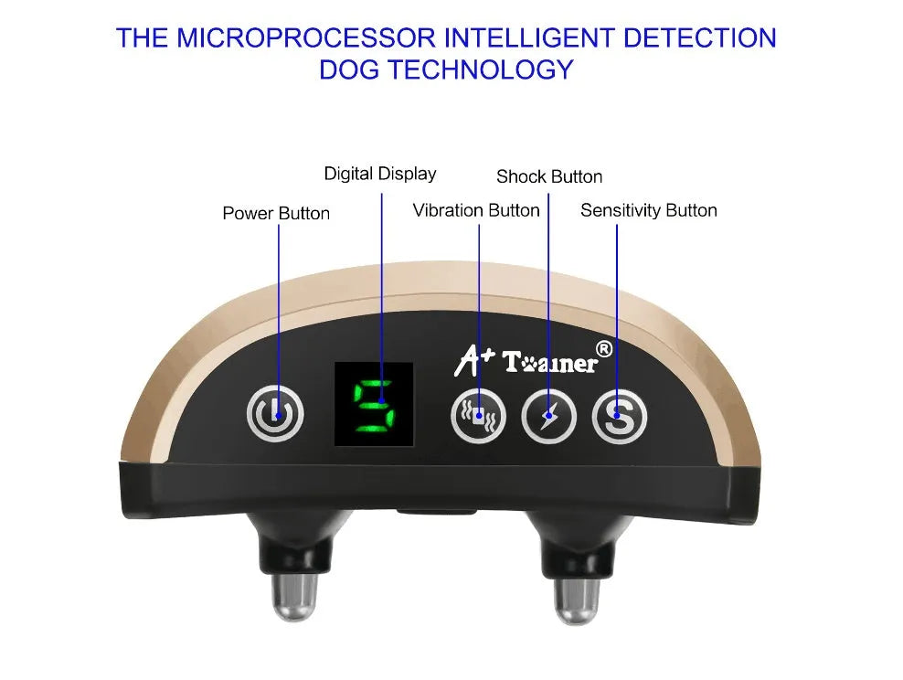 Digital dog bark training collar with LCD screen on adjustable reflective strap, showing black colour option.