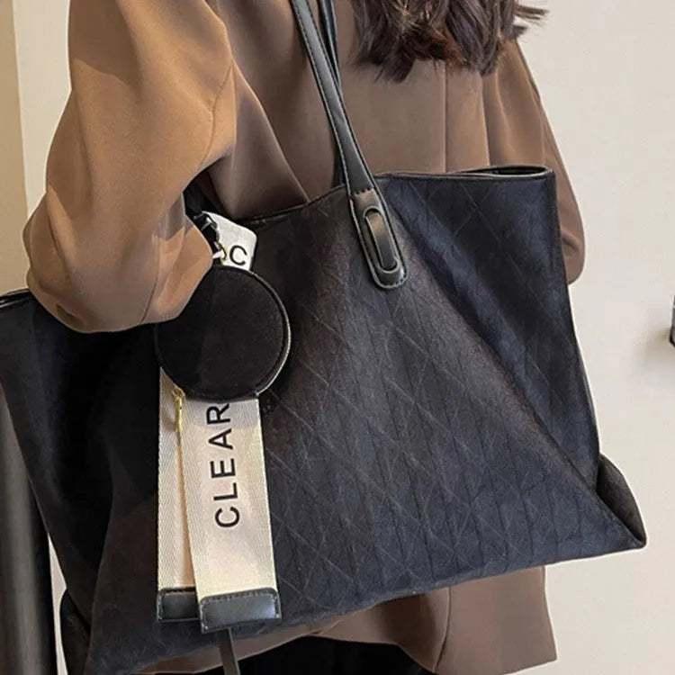 Women's large soft polyester shoulder tote with sandwich pocket in light khaki colour