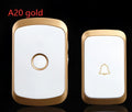 Wireless doorbell receiver and transmitter units in black, white, gold, or silver colour options.