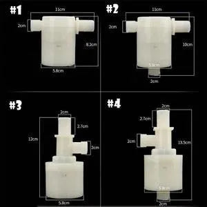 White nylon automatic float valve with threaded connection for water tank level control.