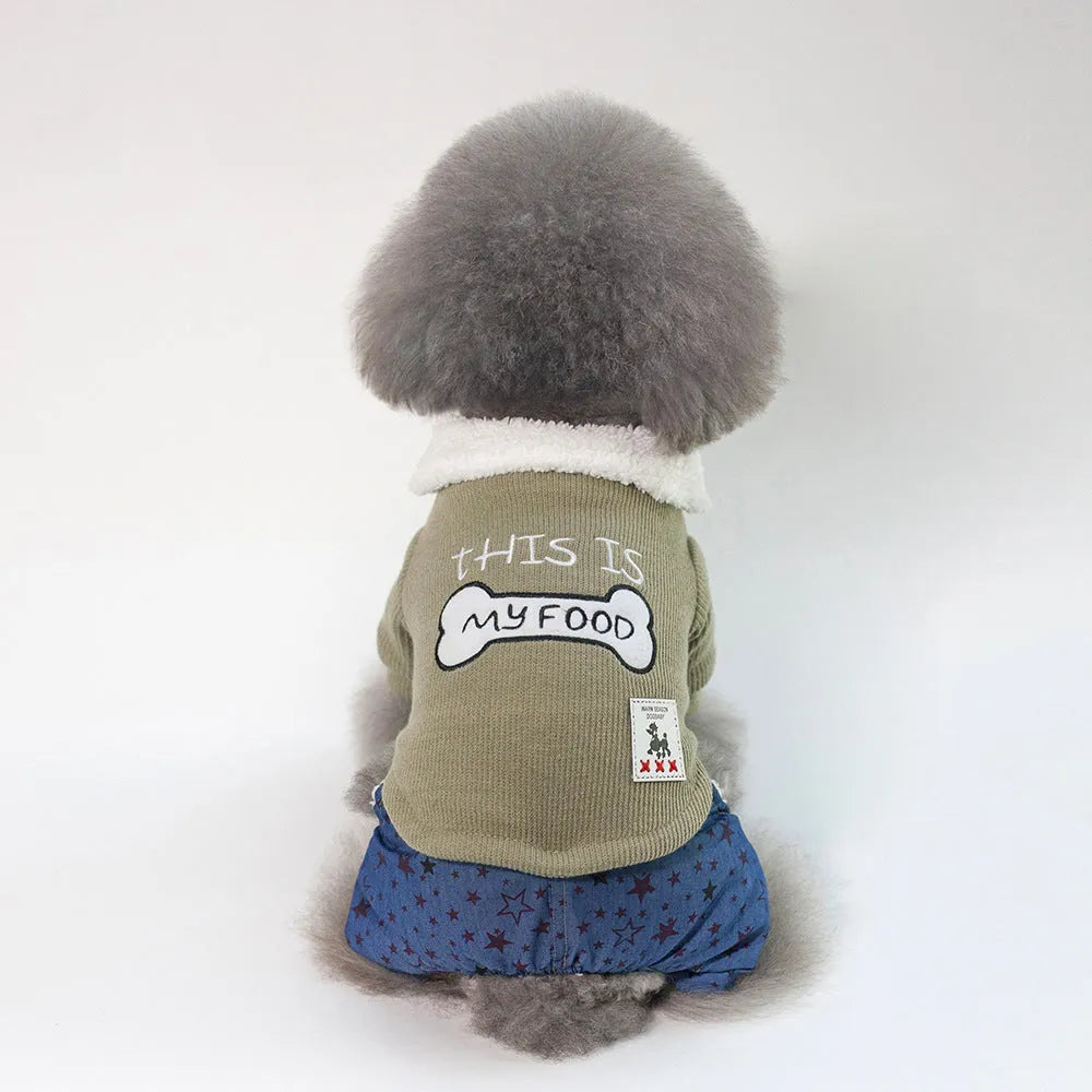 Bone clothes pet clothing in cotton for dog, green colour, side view