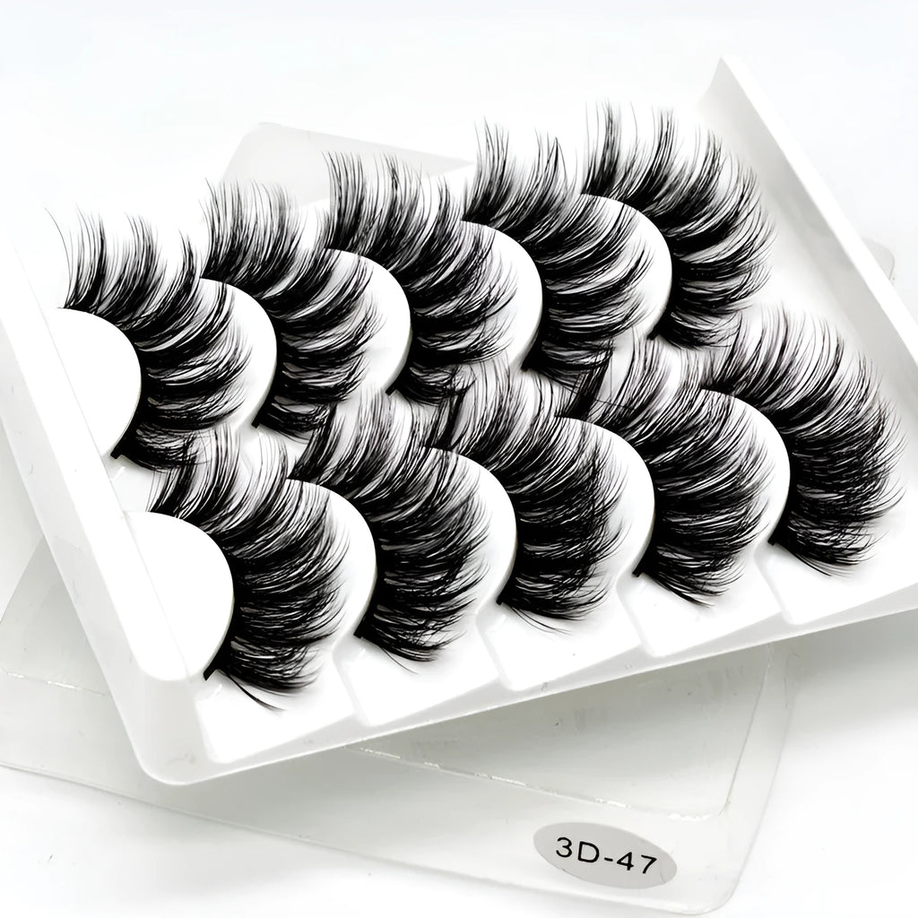 Handmade chemical fibre false eyelashes in thick style with plastic cotton stalk mixed 3D specifications