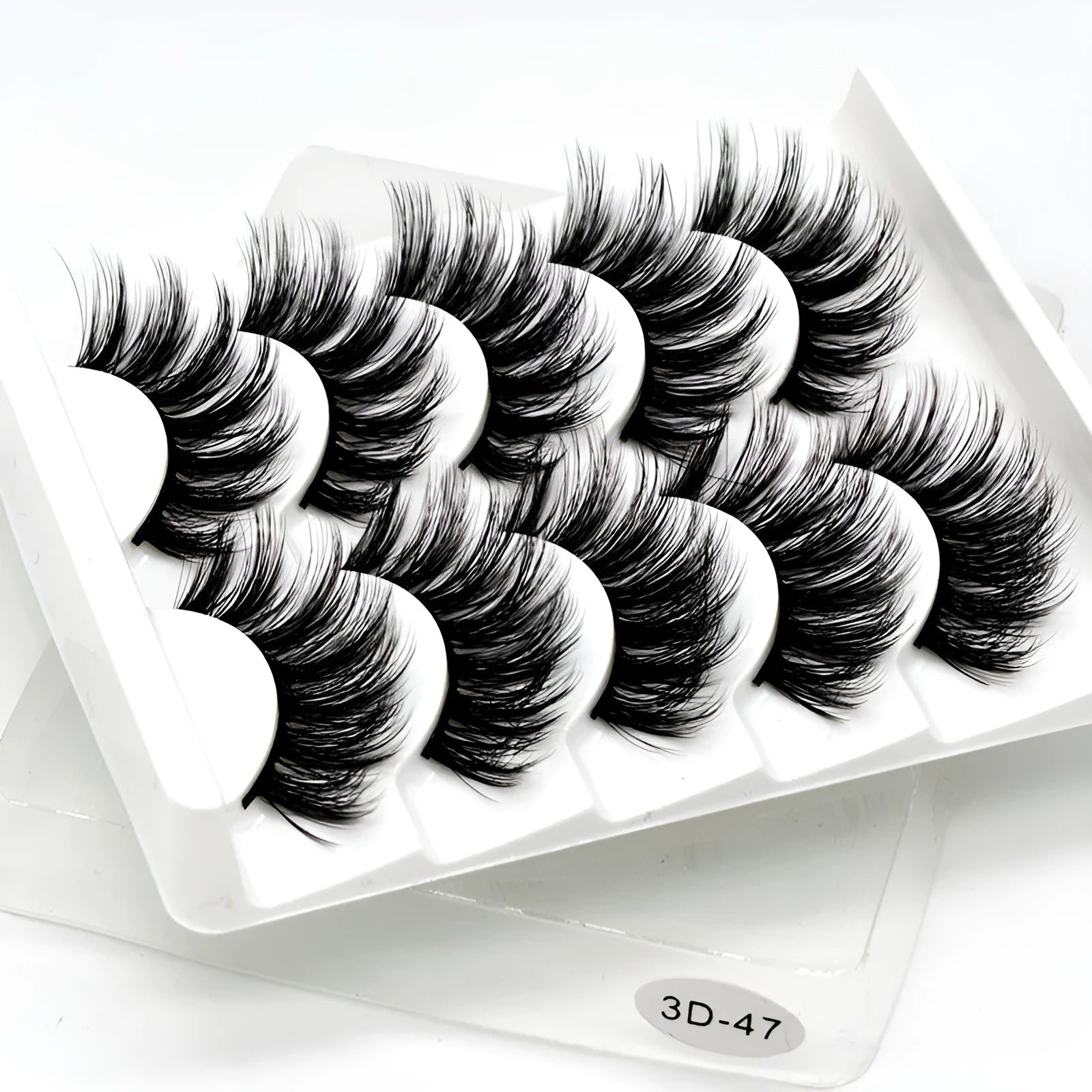 Handmade chemical fibre false eyelashes in thick style with plastic cotton stalk mixed 3D specifications