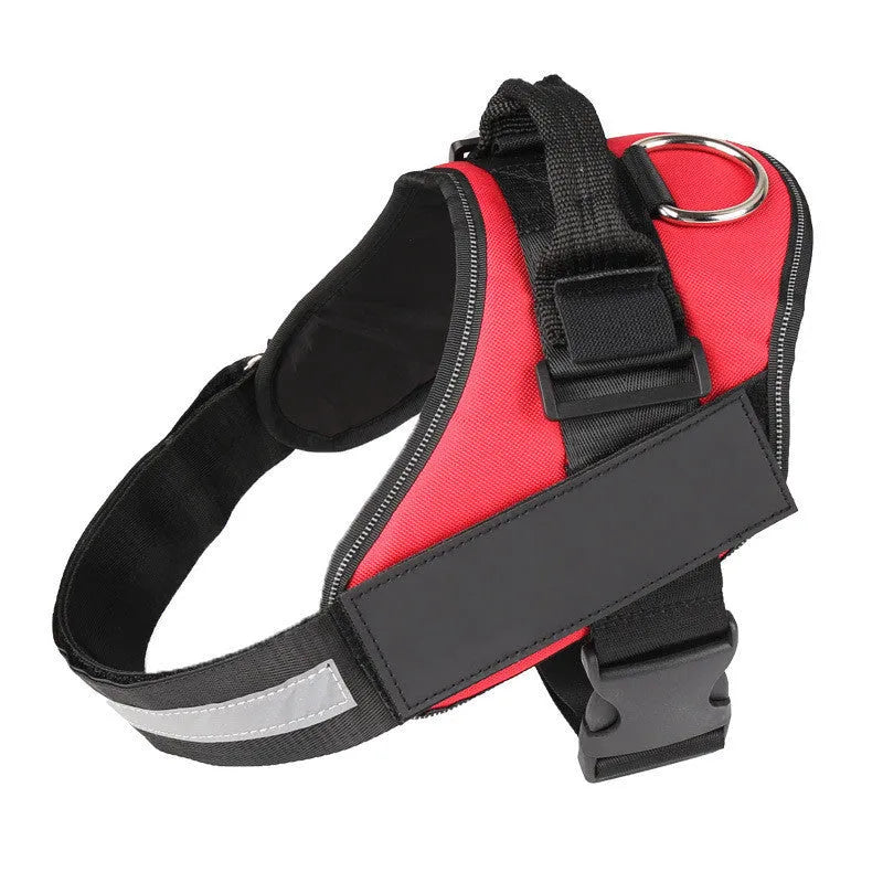 Reflective nylon dog chest harness with stainless steel ring and adjustable straps in blue colour