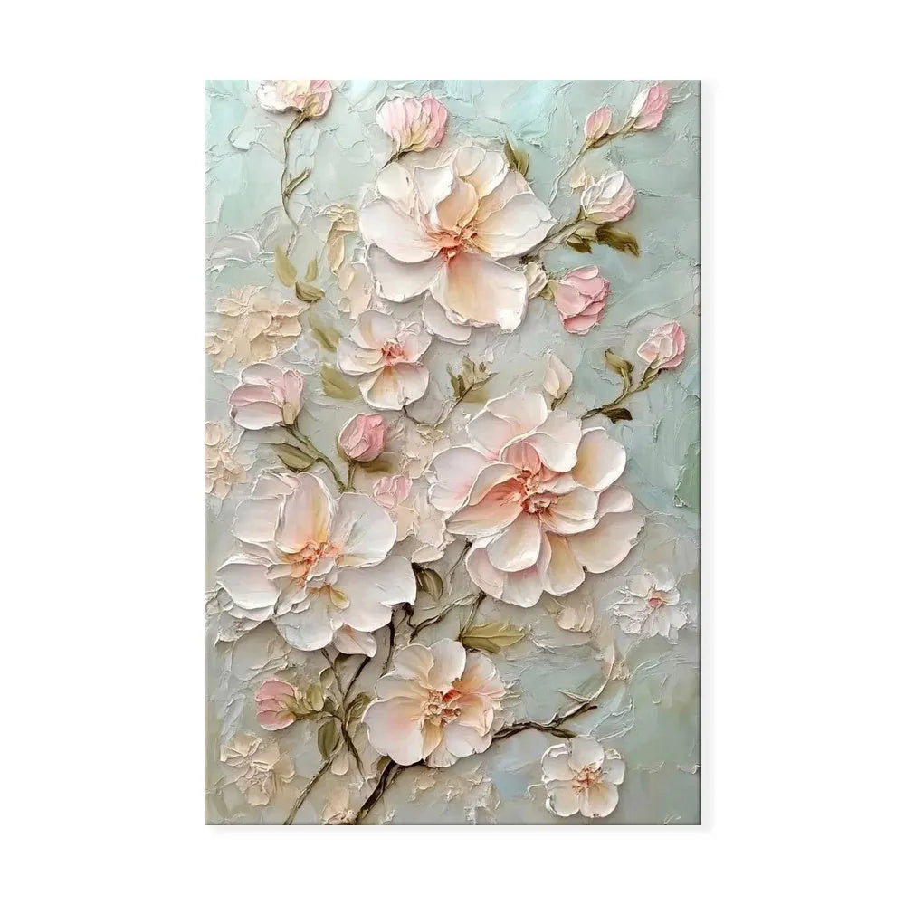 Handmade flower oil painting on canvas, vertical modern floral wall art, unframed one-panel design for living room decor