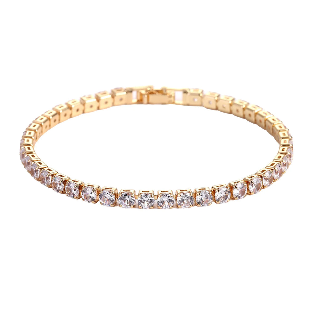 Hip hop micro set zircon tennis bracelet in copper, available in 17cm and 19cm with platinum and 16k gold white finishes