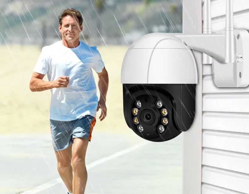 White wireless WiFi PTZ surveillance camera ball machine with dual antennas and black light night vision, 1080P