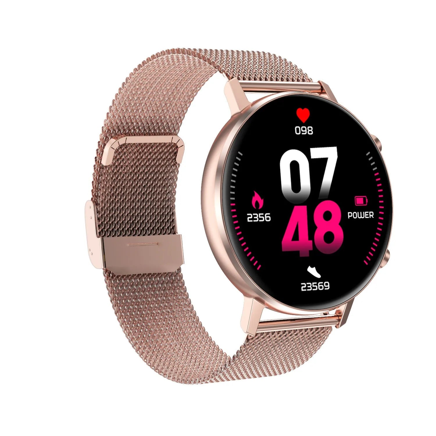 DT96 smart bracelet with 1.3-inch display on steel strap in black, rose gold, or silver colour options
