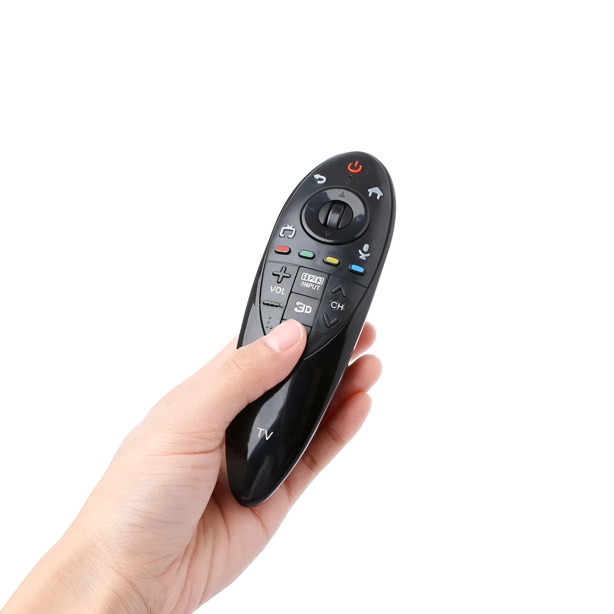 Black universal remote control for LG AN-MR500G Smart TV with AA battery compartment