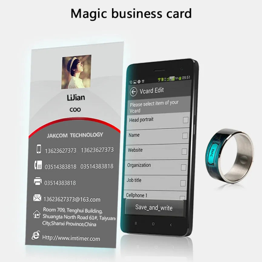 R3F Smart Ring NFC in glazed black enamel finish for contactless payments and digital business card sharing