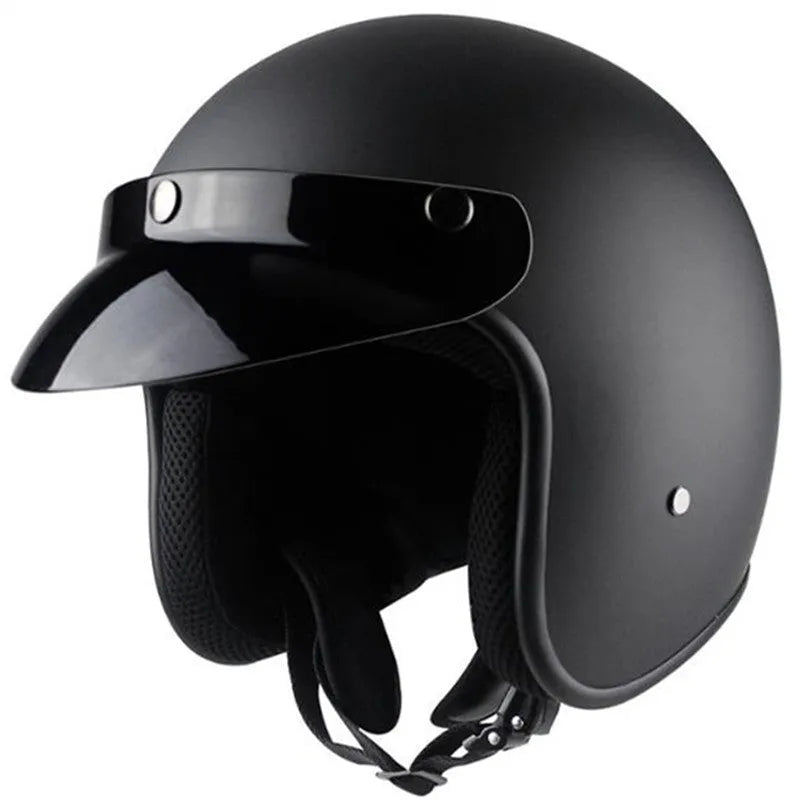 Men and women retro hard hat motorcycle helmet VS-050 in matte black with ABS shell and EPS liner