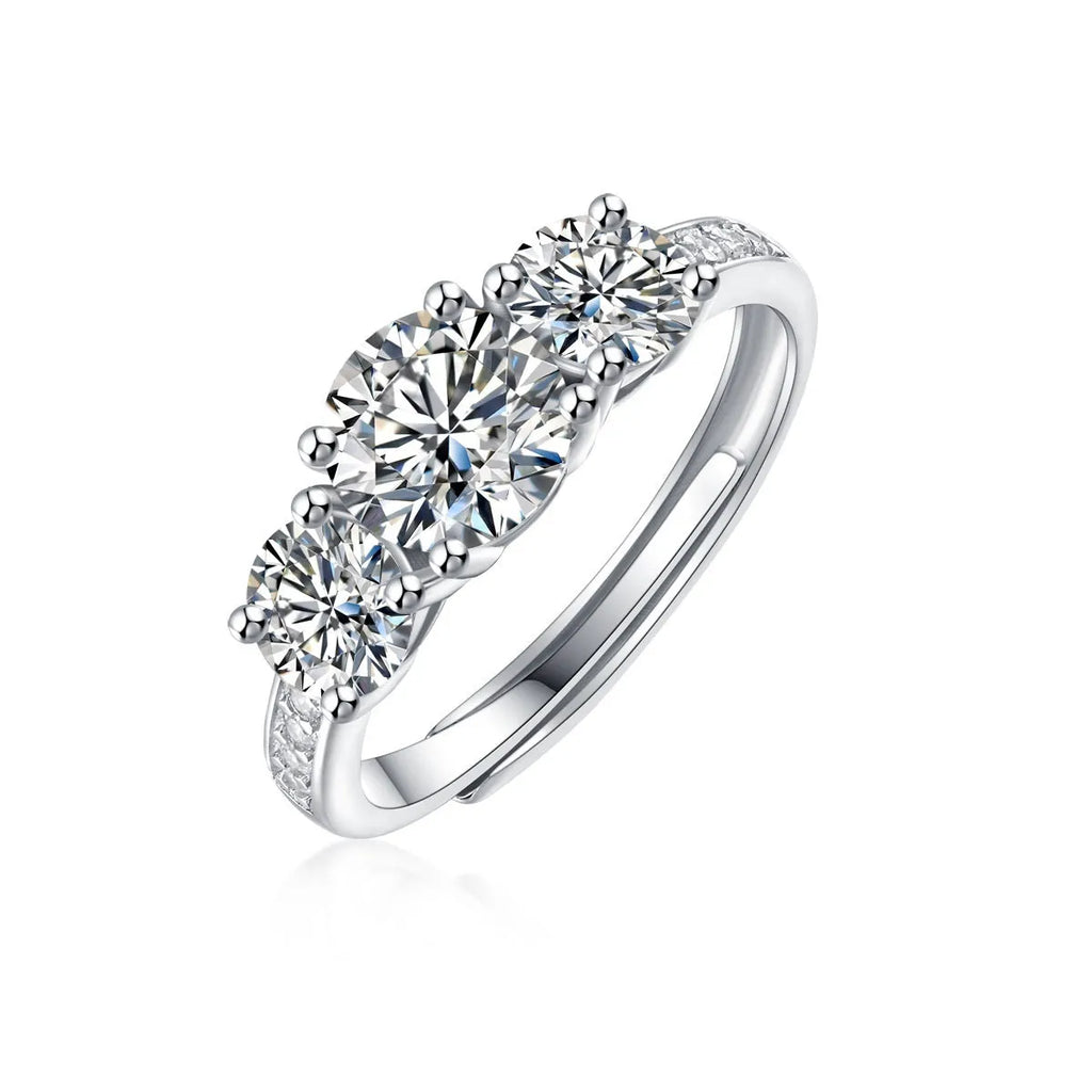 Trend adjustable moissanite ring silver band open mouth design 1 karat round stone