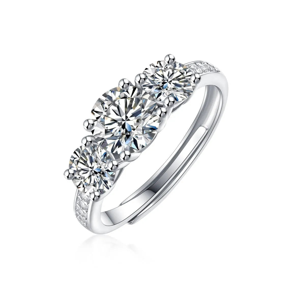 Trend adjustable moissanite ring silver band open mouth design 1 karat round stone