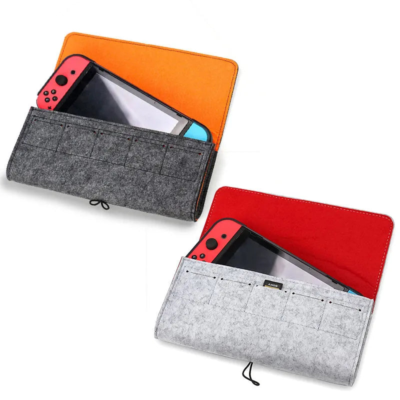 Felt pouch bag for Nintendo Switch with game card slots and double-layer storage