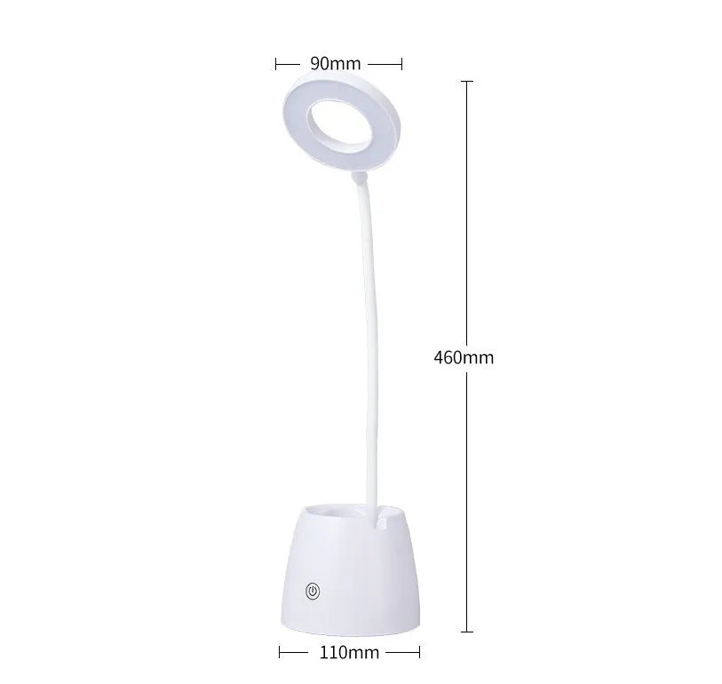LED folding eye protection table lamp in beige, white, or three colour, with aluminium and ABS body, 8W output, and rechargeable battery