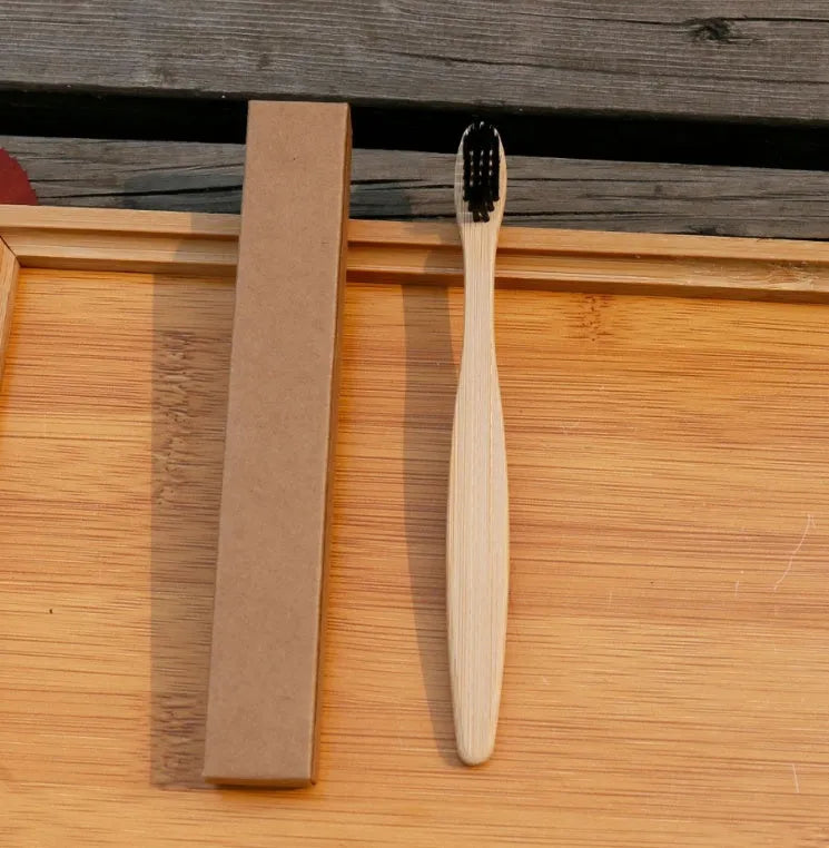 Eco friendly bamboo soft fibre toothbrush with biodegradable handle and soft bristles