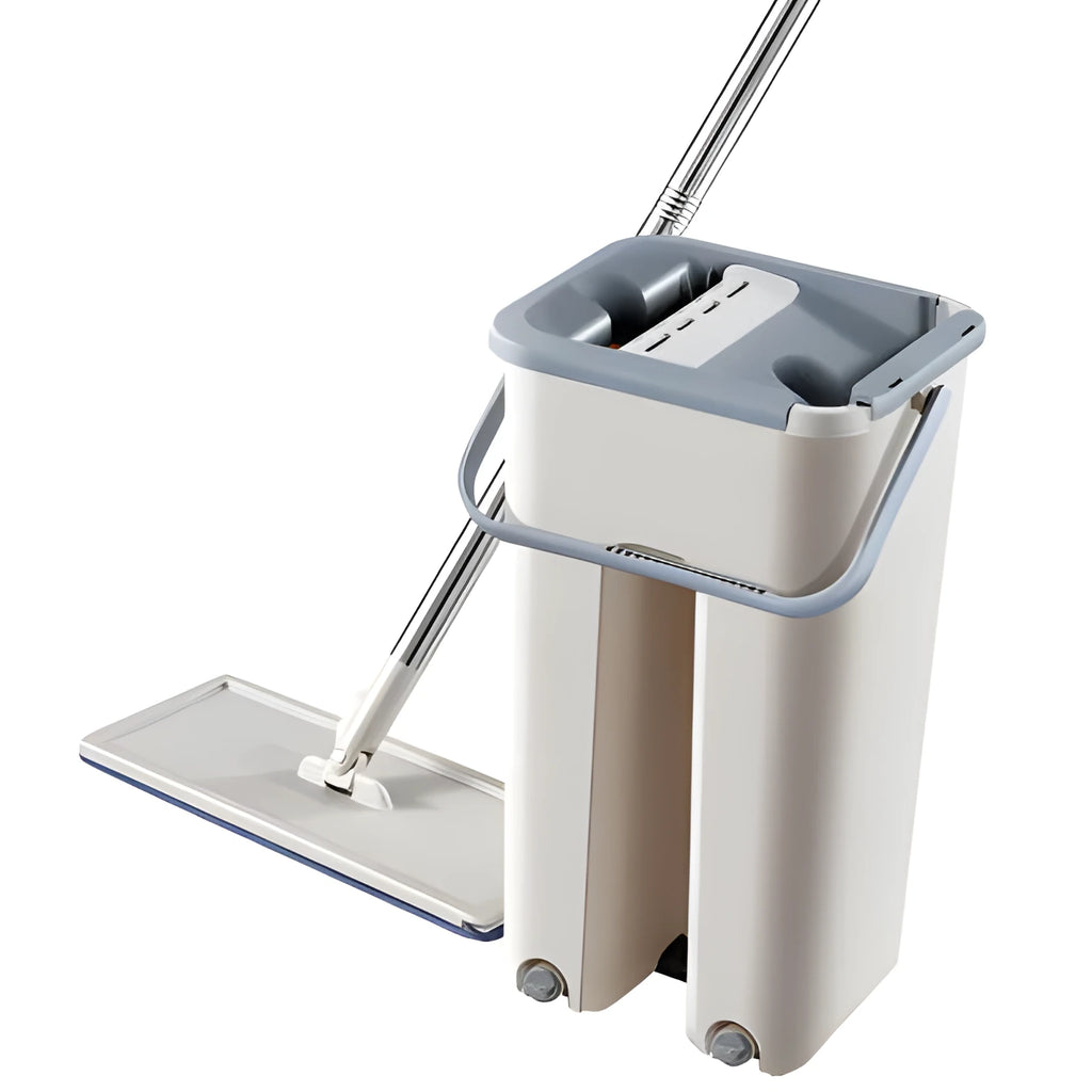 Home kitchen wooden floor lazy mop with 360-degree rotating microfibre flat head and bucket set in blue
