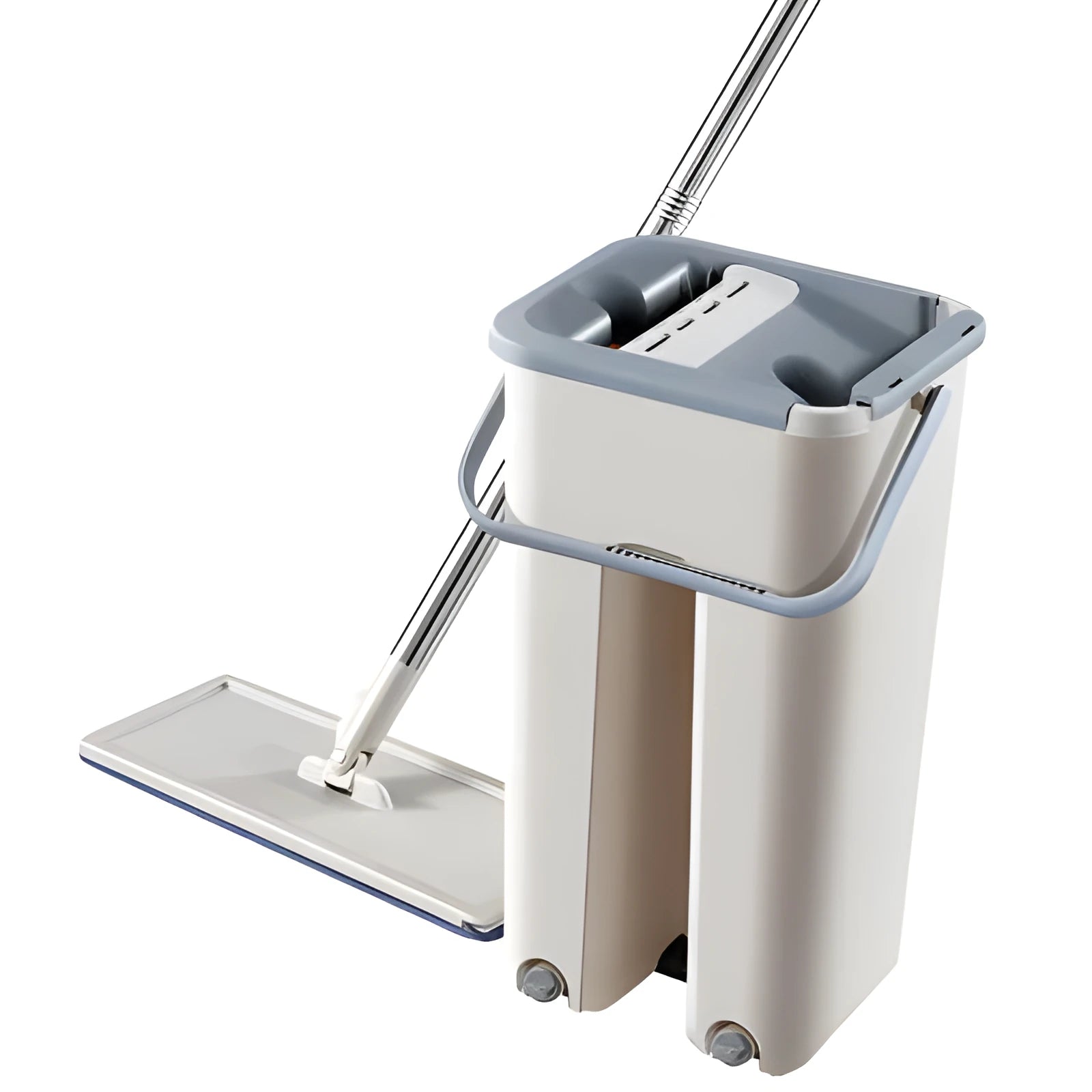 Home kitchen wooden floor lazy mop with 360-degree rotating microfibre flat head and bucket set in blue
