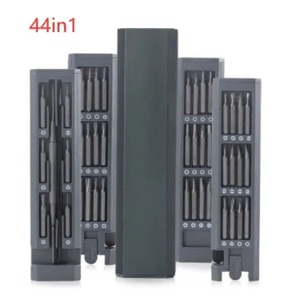 49 in 1 nickel aluminium bronze magnetic precision screwdriver set with cross and slotted bits.