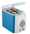 Black 6 litre portable mini fridge for car and home use with carry strap, cooling drinks inside